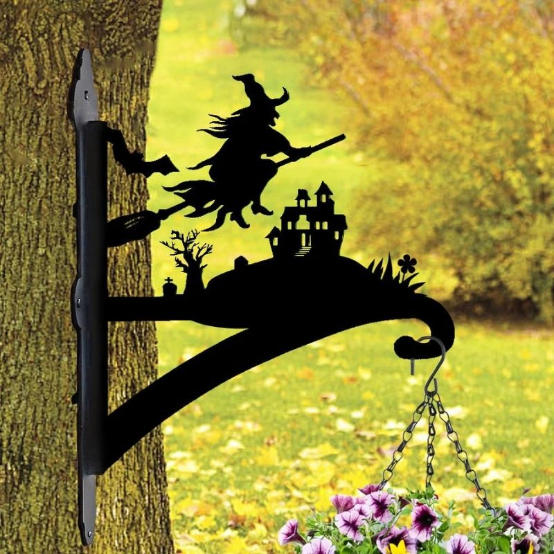 Witch and Haunted Castle Metal Hanging Bracket Plant Stand PS174