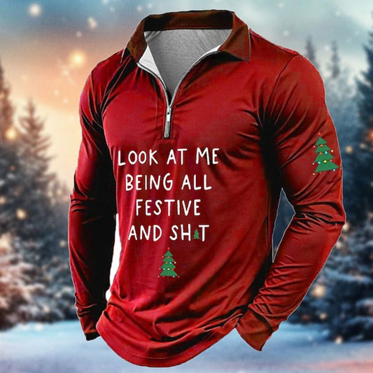 Men's Christmas Tree Long Sleeve Polo Shirt