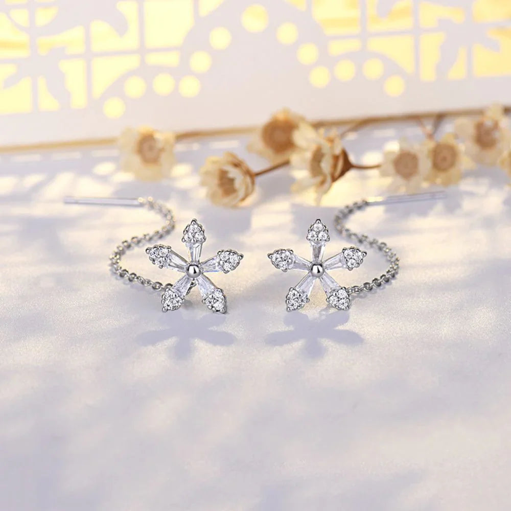 Flower Threader Diamond Earrings