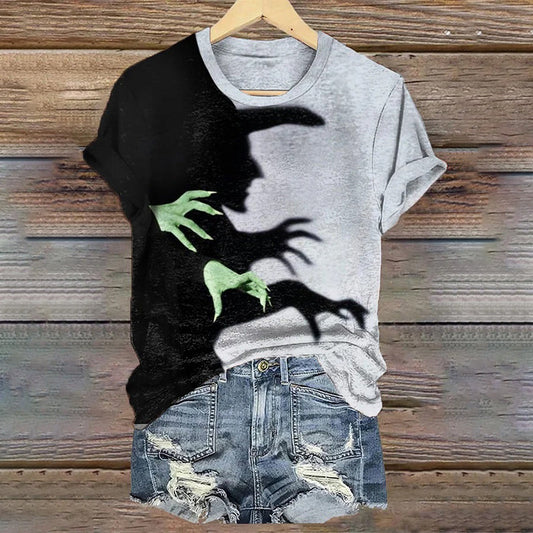 Halloween Witch Shadow Print Casual Tee