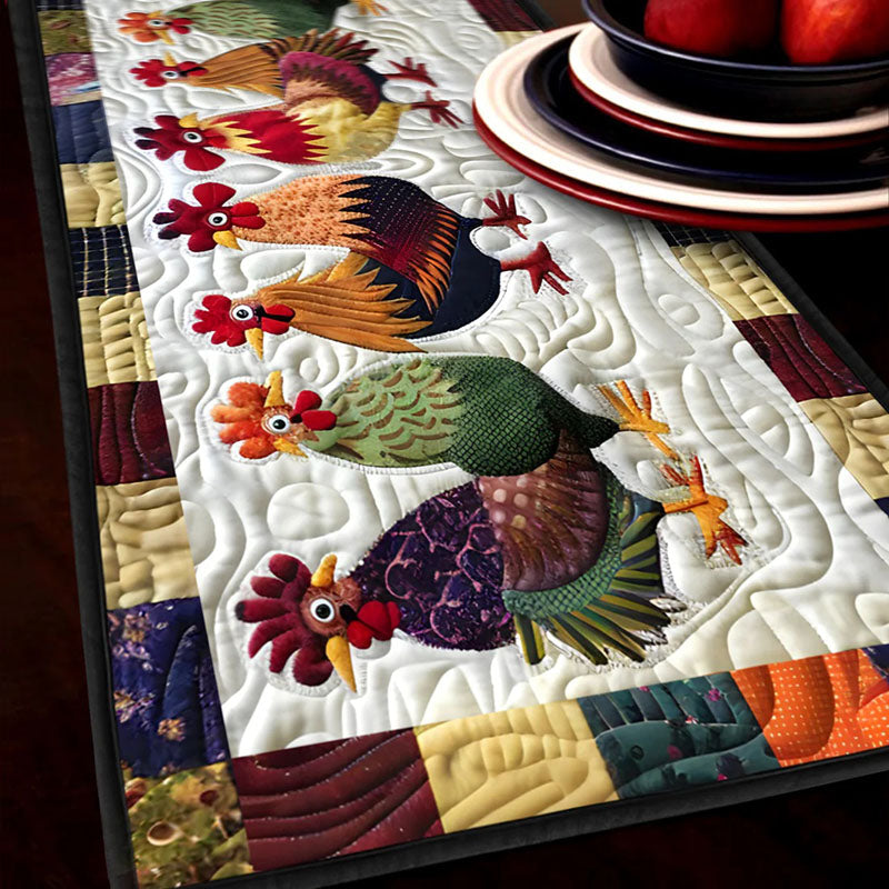 Rooster Rally Quilted Table Runner