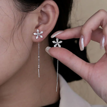 Flower Threader Diamond Earrings