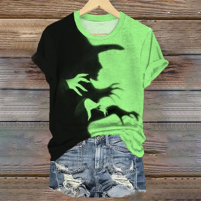 Halloween Witch Shadow Print Casual Tee