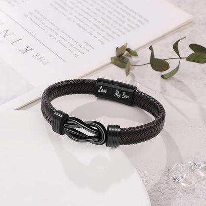 "Dad and Son Forever Linked Together" Black Braided Leather Bracelets - Forever Linked