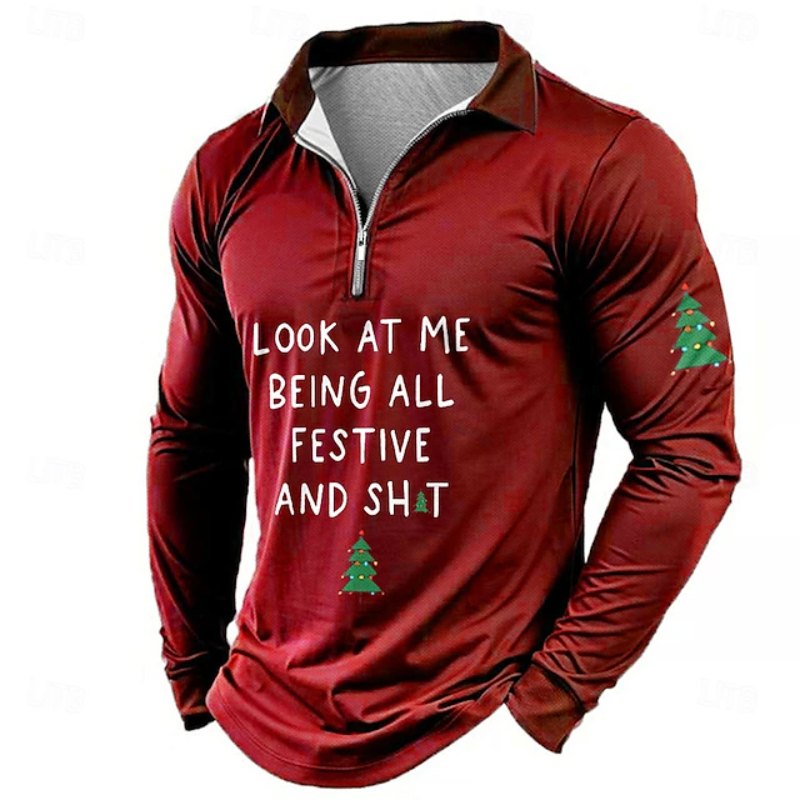 Men's Christmas Tree Long Sleeve Polo Shirt