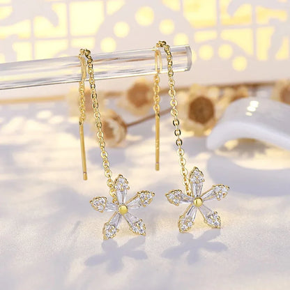 Flower Threader Diamond Earrings