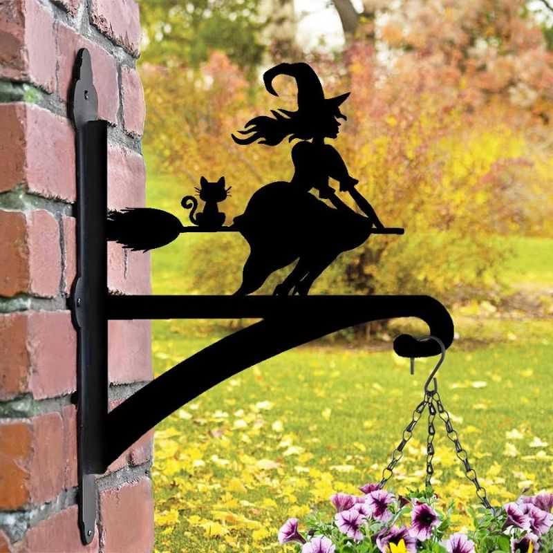 Witch on Broomstick Metal Hanging Bracket Plant Stand PS149