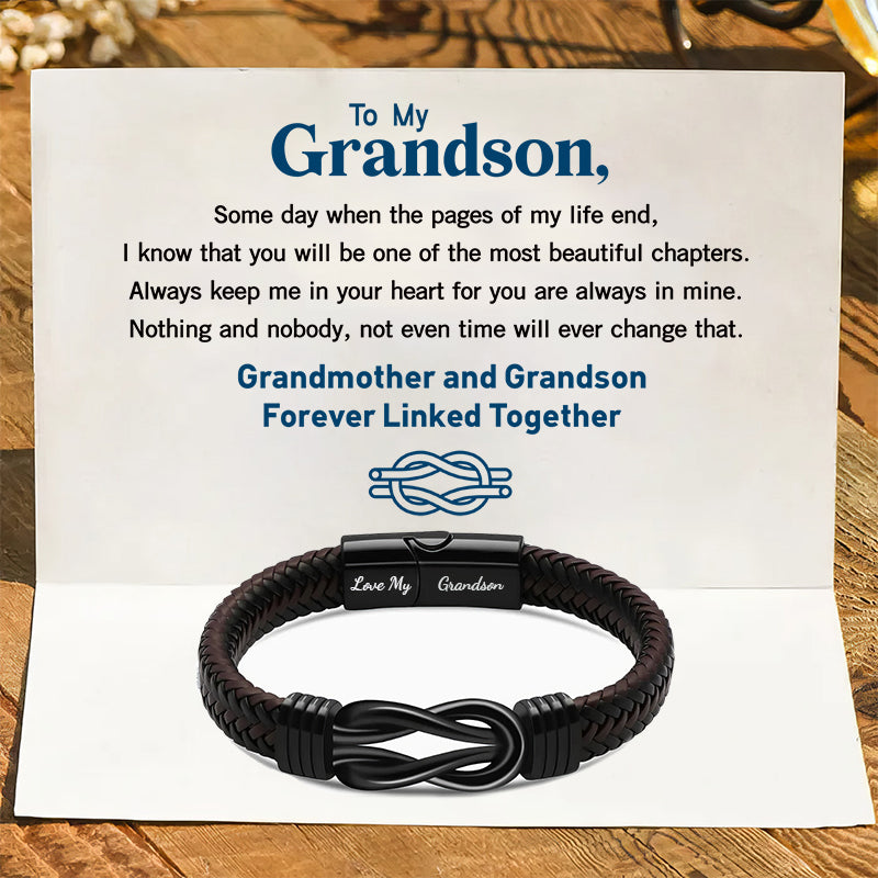 Forever Linked Black Braided Leather Bracelets - Love My Grandson