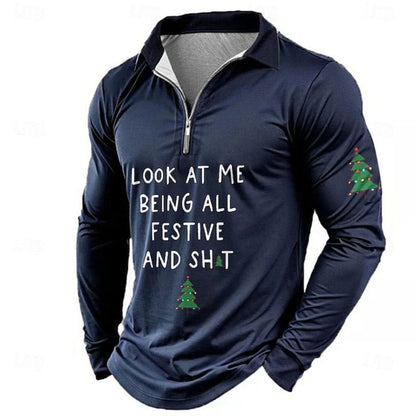 Men's Christmas Tree Long Sleeve Polo Shirt