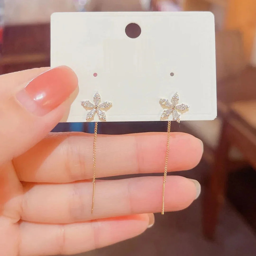 Flower Threader Diamond Earrings