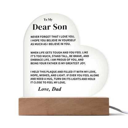 To My Son - From Dad - Never Forget That I Love You - LED Heart Acrylic Plaque