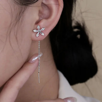 Flower Threader Diamond Earrings