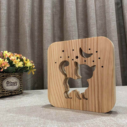 Moon Kitten Wooden Decorative Light