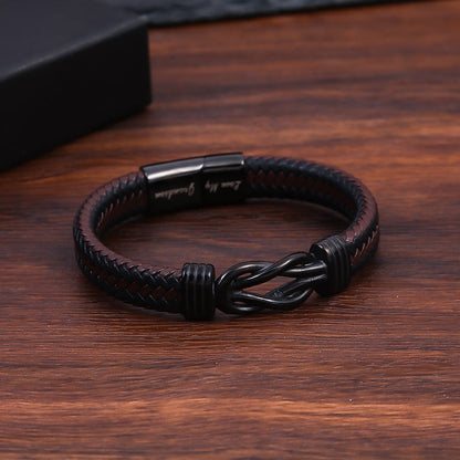 "Dad and Daughter Forever Linked Together" Black Braided Leather Bracelets - Forever Linked