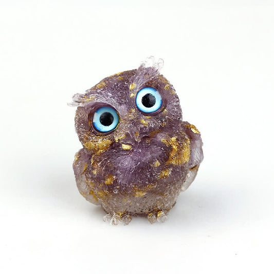 Amethyst & Foil - Handmade Natural Crystal Gemstone Owl