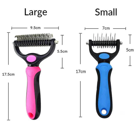 Pet Grooming Tool - 2 Sided Undercoat Rake for Cats Dogs brush - Safe Dematting Comb for Easy Mats Tangles Removing