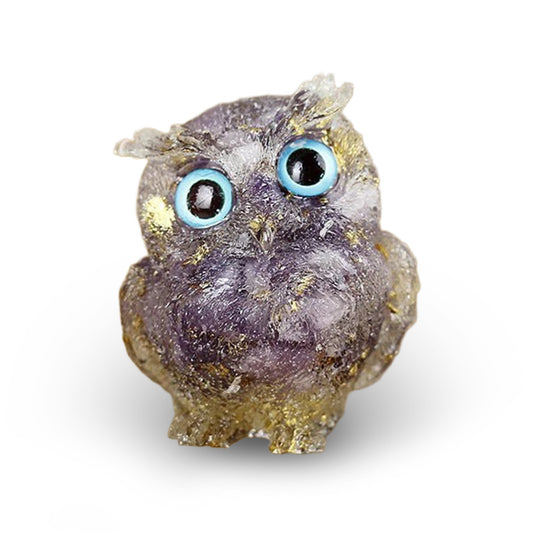 Lilac & Gold Foil - Handmade Natural Crystal Gemstone Owl