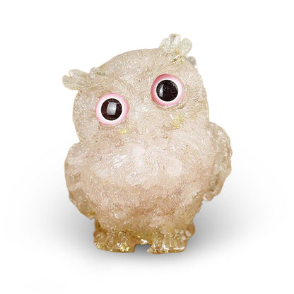 Rose Quartz & Gold Foil - Handmade Natural Crystal Gemstone Owl