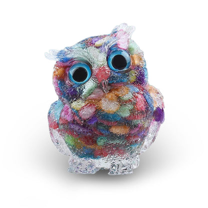 Colorful Shell With Blue Eyes - Handmade Natural Crystal Gemstone Owl