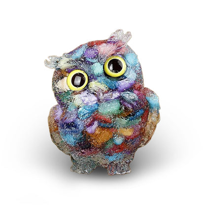 Colorful Shell With Yellow Eyes - Handmade Natural Crystal Gemstone Owl