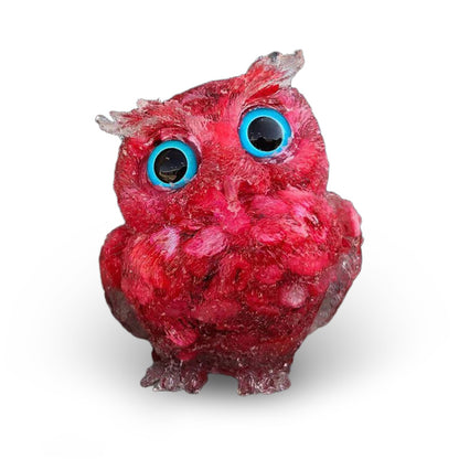 Coral Red - Handmade Natural Crystal Gemstone Owl