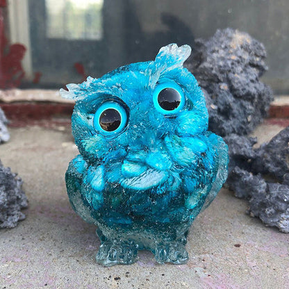 Blue Phosphorus Gray - Handmade Natural Crystal Gemstone Owl