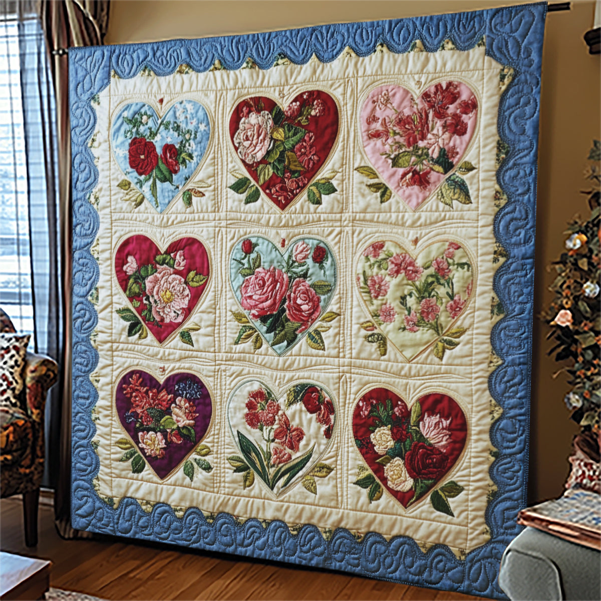 Hearts Floral Blanket - C016 - Premium Blanket