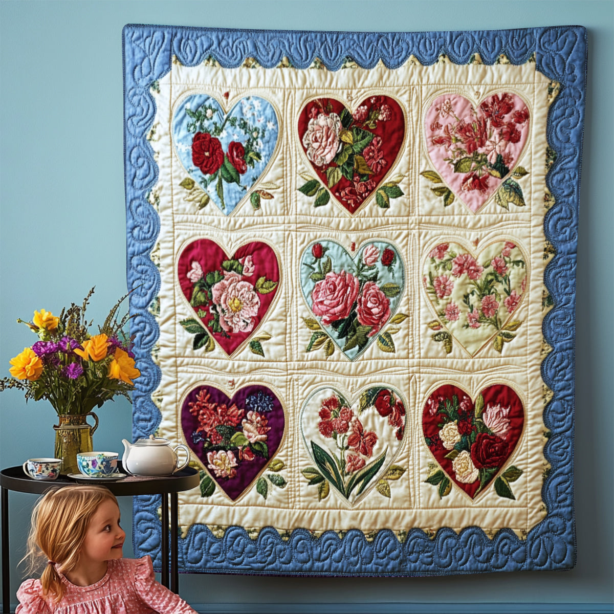 Hearts Floral Blanket - C016 - Premium Blanket