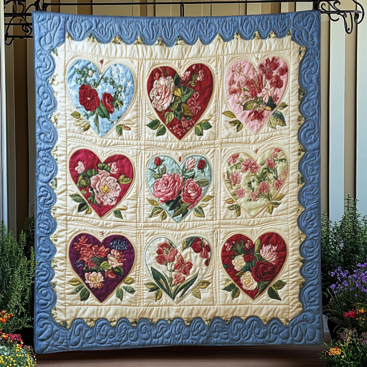 Hearts Floral Blanket - C016 - Premium Blanket