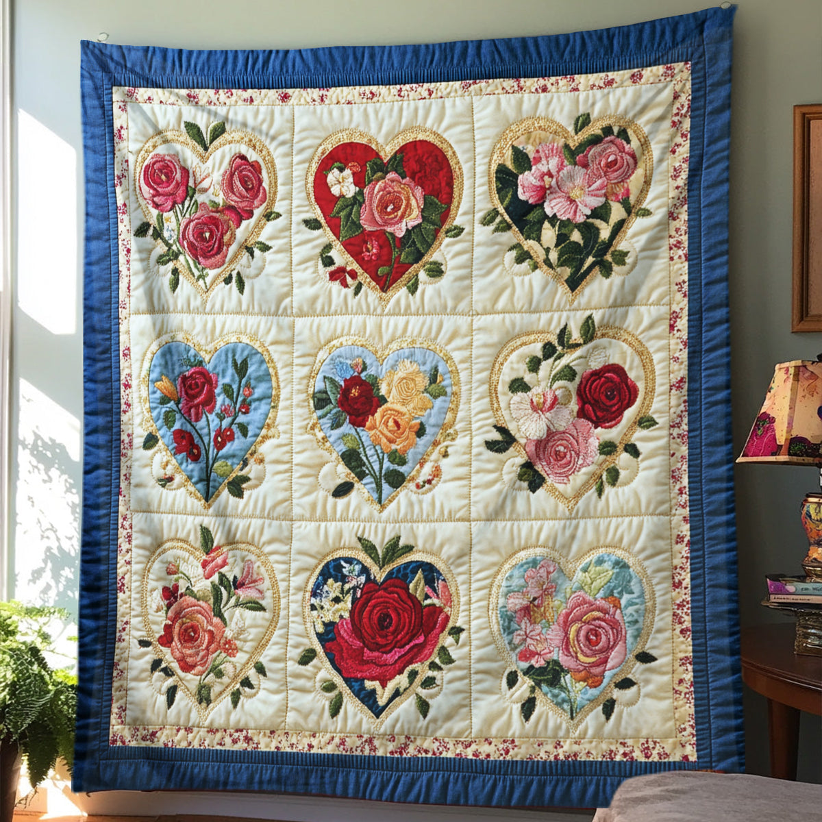 Hearts Floral Blanket - C017 - Premium Blanket