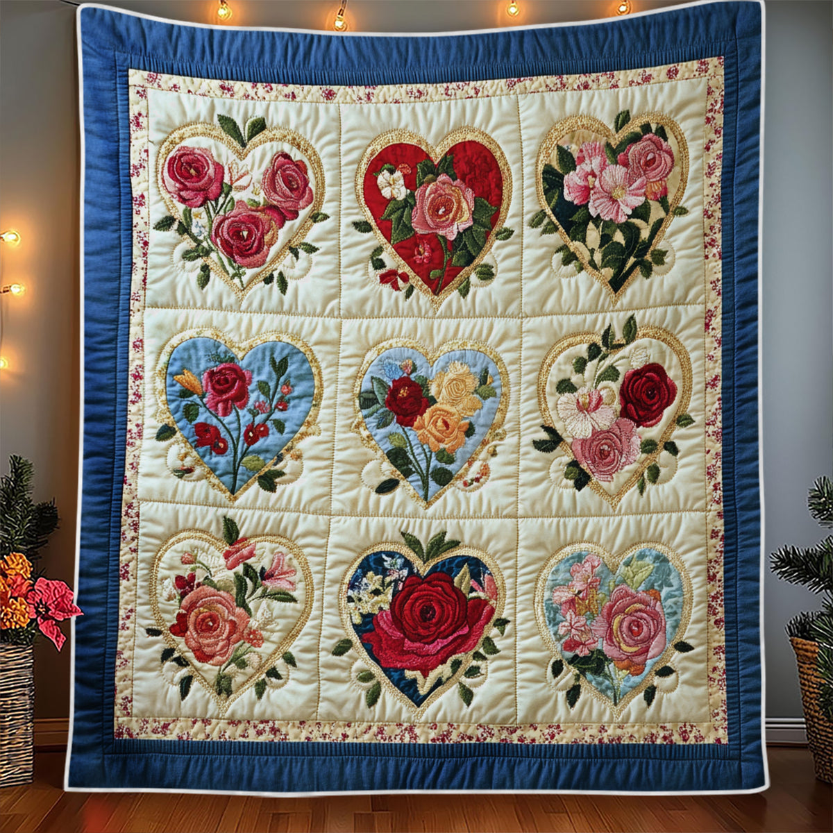 Hearts Floral Blanket - C017 - Premium Blanket