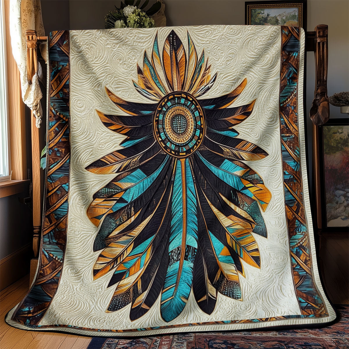 Vintage Feather Headdress Blanket - C018 - Premium Blanket