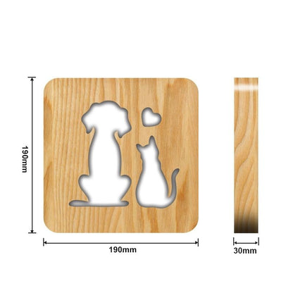 Cat and Dog Wooden Decorative Light