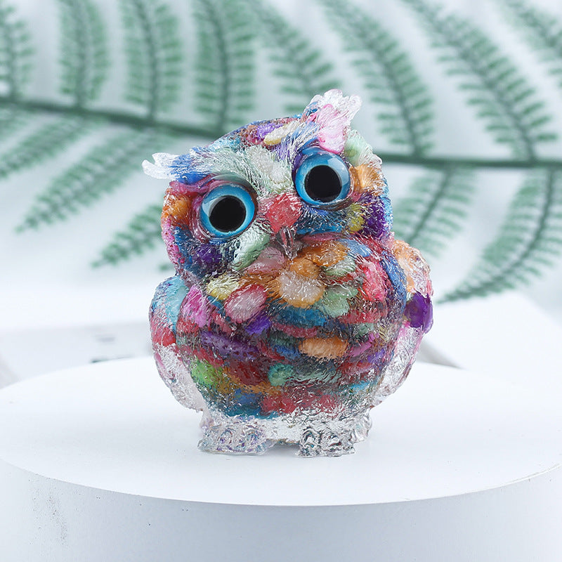 Colorful Shell With Blue Eyes - Handmade Natural Crystal Gemstone Owl