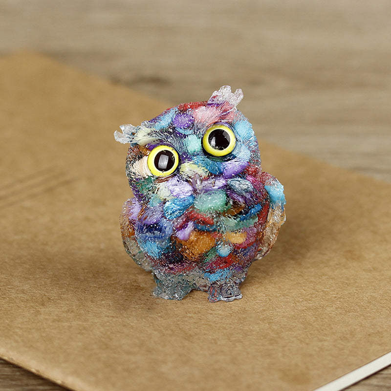 Colorful Shell With Yellow Eyes - Handmade Natural Crystal Gemstone Owl