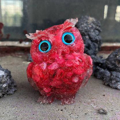 Coral Red - Handmade Natural Crystal Gemstone Owl