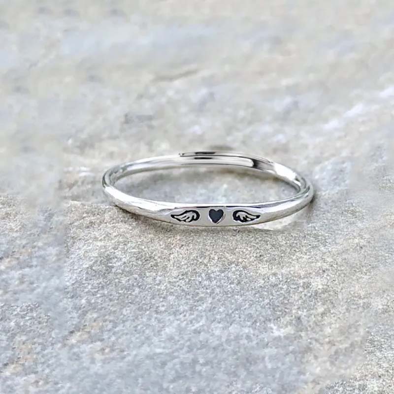 For Memorial - Tiny Heart With Wings Ring