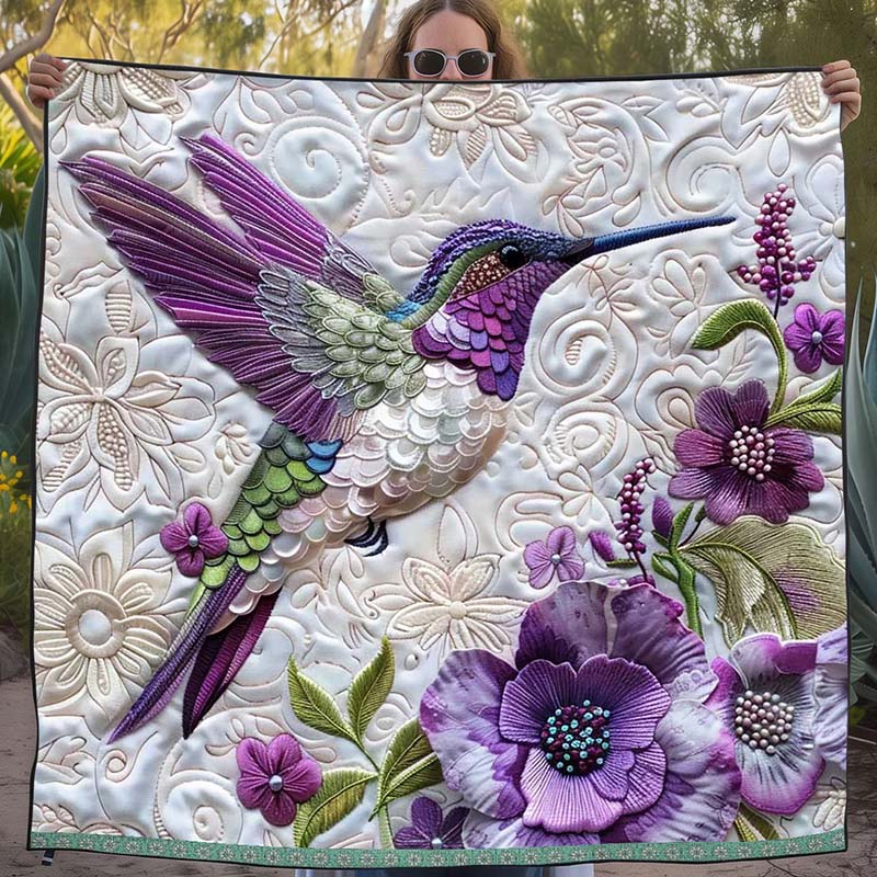 Purple Hummingbird Blanket - D249 - Premium Blanket