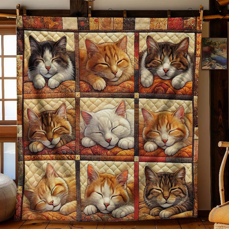 Autumn Sleeping Cat Blanket - D269 - Premium Blanket