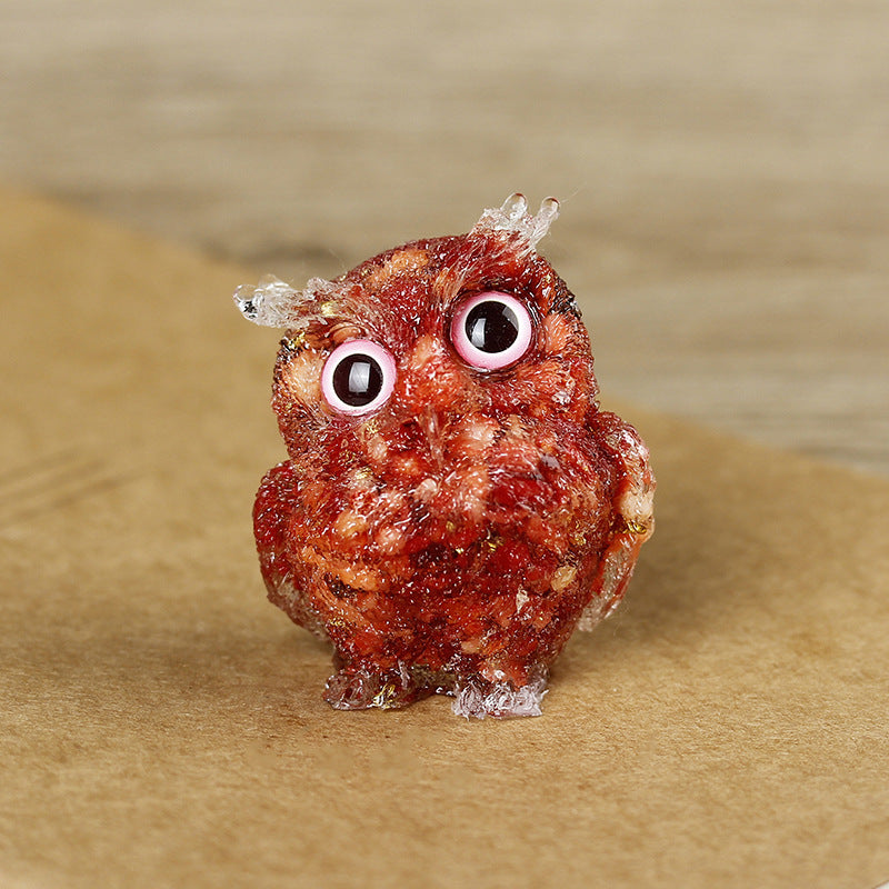 Deep Crimson & Gold Foil - Handmade Natural Crystal Gemstone Owl