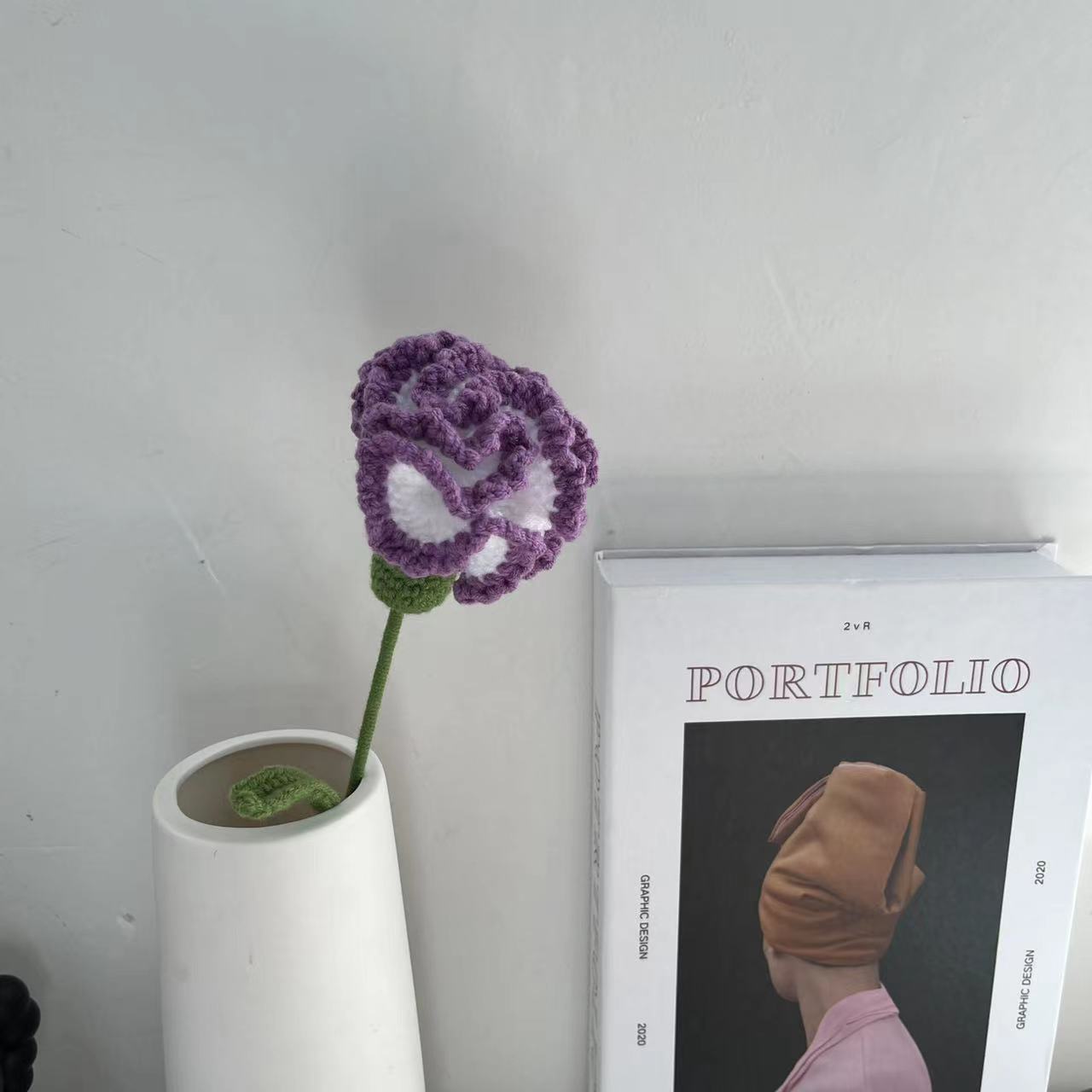 Handmade Knitted Décor Gift - Carnation - Dark Purple