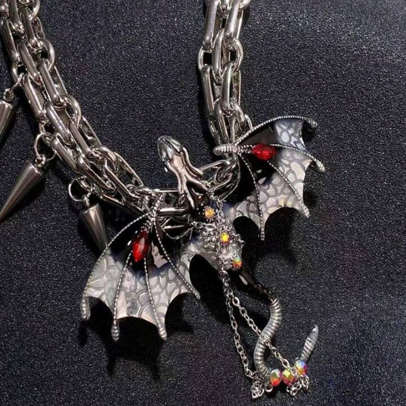 Gothic Exaggerated Imprisoned Flying Dragon Necklace