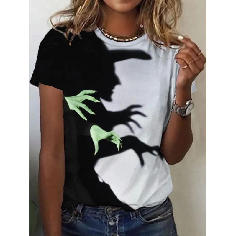 Halloween Witch Shadow Print Casual Tee