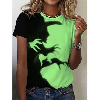 Halloween Witch Shadow Print Casual Tee