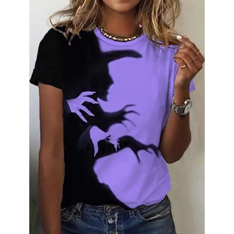 Halloween Witch Shadow Print Casual Tee