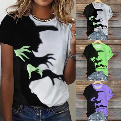 Halloween Witch Shadow Print Casual Tee