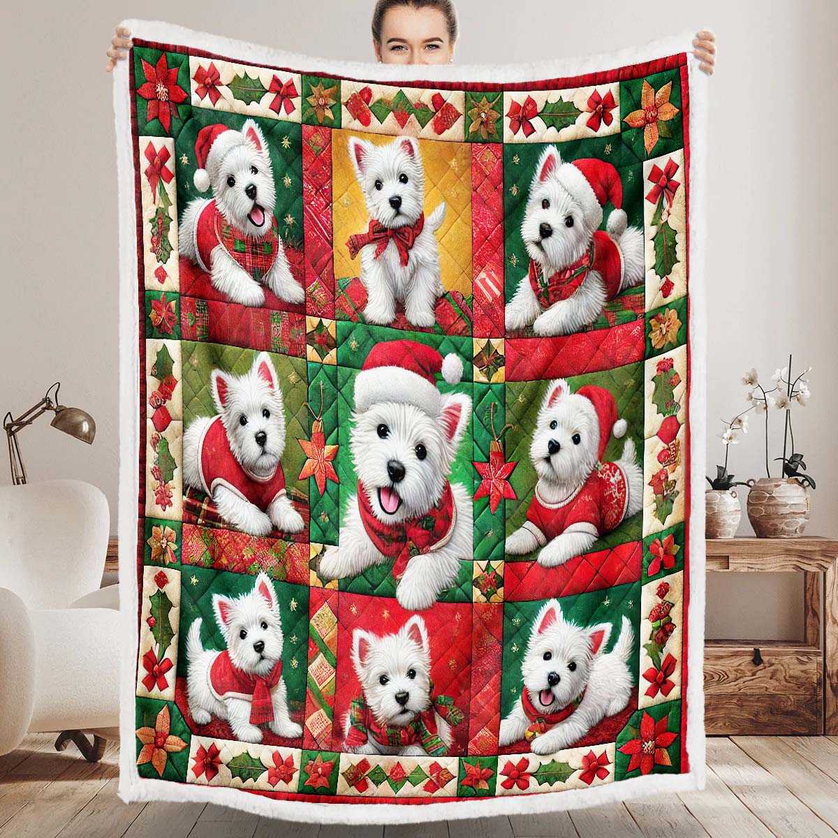 West Highland White Terrier Christmas Blanket - H181 - Premium Blanket