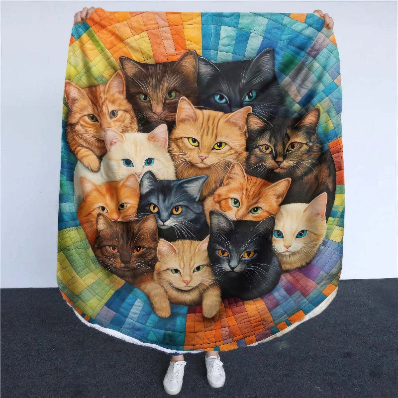 Whirling Cats Round Dream Blanket - H214 - Premium Blanket