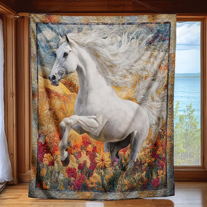 Blossom Fields White Horse Blanket - H253 - Premium Blanket