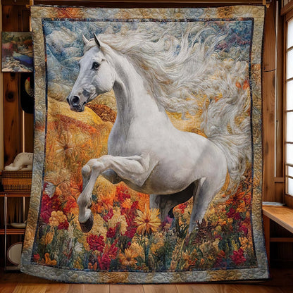 Blossom Fields White Horse Blanket - H253 - Premium Blanket